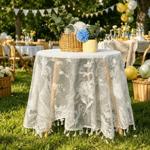 Round lace tablecloth - lace, tassel