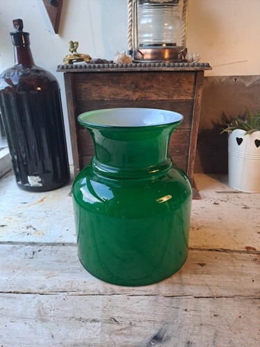 Vintage green glass oil - vintage, lamp