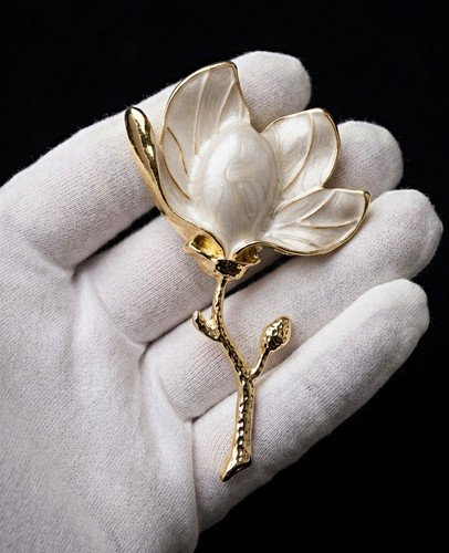 White magnolia flower - white, brooch