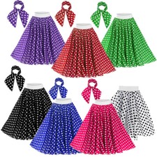 Girls Skirt Rock n Roll 1950s Costume Polka Dot Free Scarf Kids Dance Festival