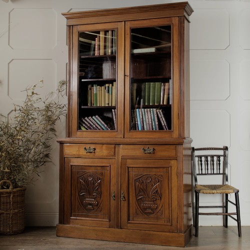 Late victorian glazed bookcase - victorian,