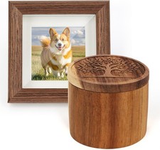 Pet Ashes Box Set, Wooden Round Pets Urn for Dog Ashes Cat, Handicrafted Memori