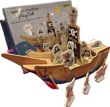 Model Pirate Ship. Wooden Creative Play Set With Characters and Book