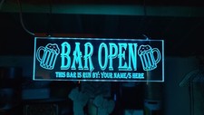 man cave Bar open sign - light up personalized LED Bar open neon garden bar