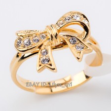 R100 Bow-knot Butterfly Ring 18KGP CZ Rhinestone Size K1/2 - S Adjustable