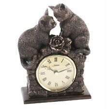 Juliana Bronze Effect Mantel Clock with Two Cats Battery Operated Boxed WB5288
