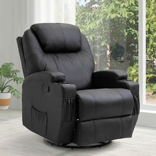 Leather Massage Recliner Armchair Chair 8 Points Sofa Rocking Swivel Black 