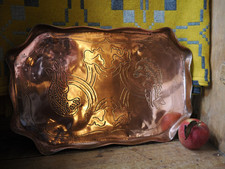 A Fantastic Newlyn Style Arts And Crafts Copper Tray Fish Decoration