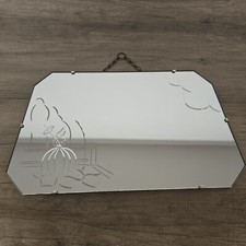 Vintage Mirror Art Deco Etched Mirror Deco Bevelled Mirror Chain Wooden Back