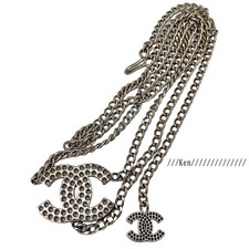 CHANEL BELT AUTH Coco chain CC Vintage Rare Medal 100cm Silver Logo