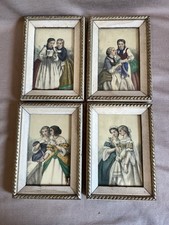 4 Vintage Framed Miniature Colored Prints La Mode & Country Ladies 4”x6”