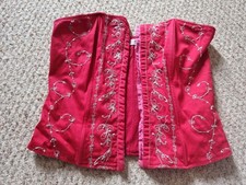 Vintage 90s Red & Silver Beaded Boned Corset Style Bandeau Bustier Top In Size 8