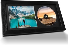 CD Music Album Cover Frame - Black Solid Wood With White Mount for Display and L