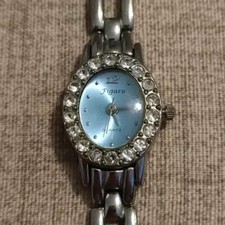 Figaro Watch Womens Blue Face  Diamanté Bezel Italian Design New Battery Quartz 