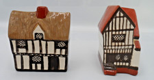 2 x Mudlen End Studio Pottery Figures  32C Crooked House & 4D Thatched Cottage