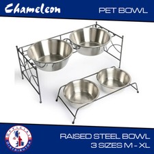 Twin Raised Pet Bowls Stainless Steel for Dogs, Cats and other Pets - 3 Sizes