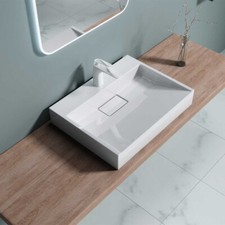 Bathroom Wash Basin Vanity Stone Wall Hung Countertop Rectangle Sink 600x380mm