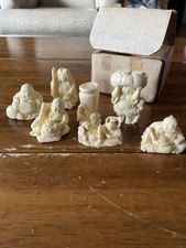 1971 Jocar Netsuke Set of 7 Ivory Resin Oriental Miniatures Buddha