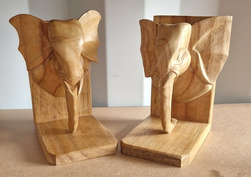 Vtg wooden elephant head - wooden,