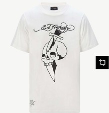 Ed Hardy Men's T-Shirt Medium Skull Blade White Short Sleeve NWT Bt014-11