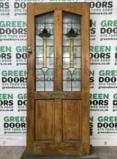 STAINED GLASS FRONT DOOR 1930s WOODEN WOOD LEADED TIMBER OLD ANTIQUE RECLAIMED