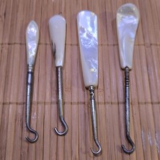 4 ANTIQUE PEARL HANDLED BUTTON HOOKS