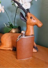 Gucci Hip Flask Retro Vintage  Leather Silver Plated Cap Whisky Spirits 8 OZS