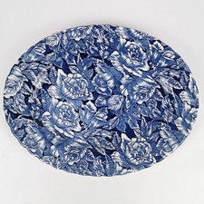 Churchill Bermuda Blue Peony Oval Serving Platter Floral Pattern Plate Georgian