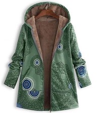 Ladies⭐Winter Fleece Hooded Jacket Coat Zip Up Outwear PRINTED Outdoor PLUS SIZE
