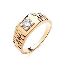 9ct Gold on Silver Chunky Gents Mens Stone Set Signet Ring Watch Design Size P-Z