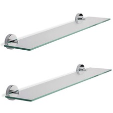 2x iflo Milton Glass Shelf 51cm Chrome Plated Floating Bathroom Wall Shelf