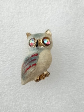  Enameled Gold tone metal owl brooch pin (B48)