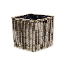 Grey and Buff Lined Square Woven Wicker Rattan Planter Outdoor Garden Plant Pot