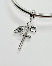 Crucifix Lucky Hamsa Eye Heart Dangle Charm Cross Genuine 925 Sterling Silver