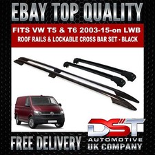 ROOF RACK RAILS & LOCKABLE CROSS BARS SET 2003-15-on for VW T5 & T6 BLACK LWB