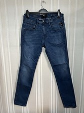 Replay Anbass Hyperflex Men's Blue Jeans W33 L32 Slim Fit Stretch Zip Fly Denim