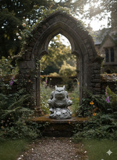 Gargoyle sat on skulls stone