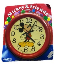 Vintage Disney Mickey Mouse Clock Lorus Quartz Red Wall Clock 10”