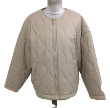 Zara Women's Quilted Jacket Size S Beige Zip Pockets L/Sleeve Curved Hem New F1