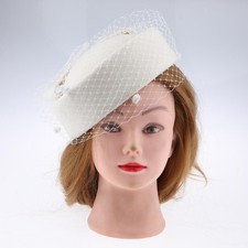 Wool Pillbox Hat for Women with  and Fascinator