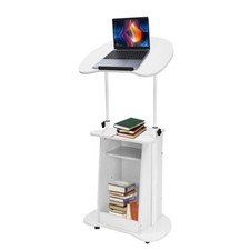 Mobile Lectern Podium Standing Height Adjustable Laptop Stand with 2 Compartment