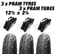 3 x Pram Tyres & 3x Tubes 12 1/2 X 2 1/4 Slick Mothercare MY3 Xtreme Movix
