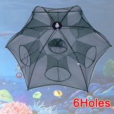 6 Holes Fishing Bait Trap Foldable Fish Minnow Crab Crawdad Net Cast Dip Cage UK