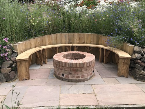 Curved garden bench - garden,