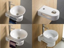 Basin Sink Bathroom White Counter top Cloakroom Wall Bowl Ceramic White Art