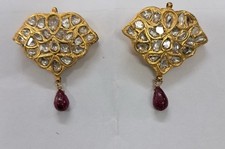 22k Gold Kundan Diamond Earrings With Ruby Drops Handmade Artisan Jewellery