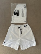 White nylon silky satin football / Gym / Workout shorts L Glanz