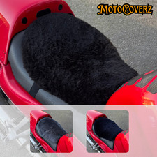 Motorcycle Premium Sheepskin Seat Cushion Pad Cover Straps Universal Motorbike
