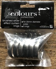 6 PACK OF B&Q BRUSHED SILVER EFFECT CURTAIN RINGS FOR 35MM DIAMETER POLES NEW