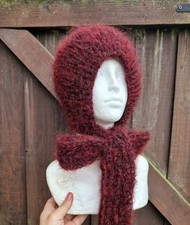 Knitted Adult Luxury Bonnet VINTAGE MOHAIR  Maroon 